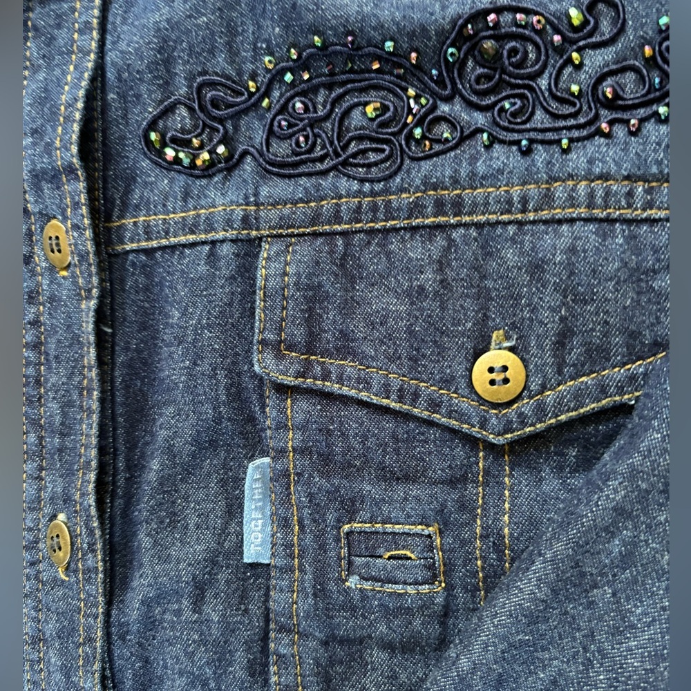 Blue Embellished Denim Western Button Down Cowgirl Shirt Women’s Size S - Picture 6 of 10